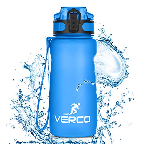 Verco Trinkflasche +Fruchtsieb, [BPA Free Tritan - 350ml] Freizeit Wasserflasche für Sport, Fitness, Uni, Camping Outdoor - Sportflasche ist Auslaufsicher, Bruchsicher, Blau von Verco