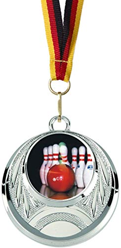 Verlag Reiner Kullack 50er-Set Medaillen »Bowling«, mit 25 mm Sportfoto-Emblem (Folie, bunt), Medaille mit Band für Turnier oder als Mitgebsel für Kindergeburtstag von Verlag Reiner Kullack