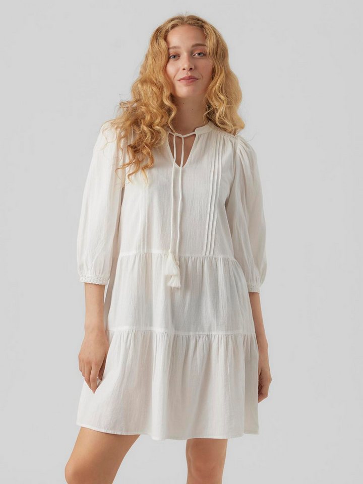 Vero Moda Shirtkleid Kurzes Crepe Kleid mit Kordel Midi Dress 3/4 Ärmel (kurz) 7513 in Weiß von Vero Moda