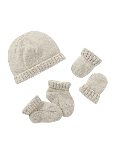 Vertbaudet Baby-Set aus Strick: Mütze, Fäustlinge & Schühchen beige meliert 50/54 von Vertbaudet