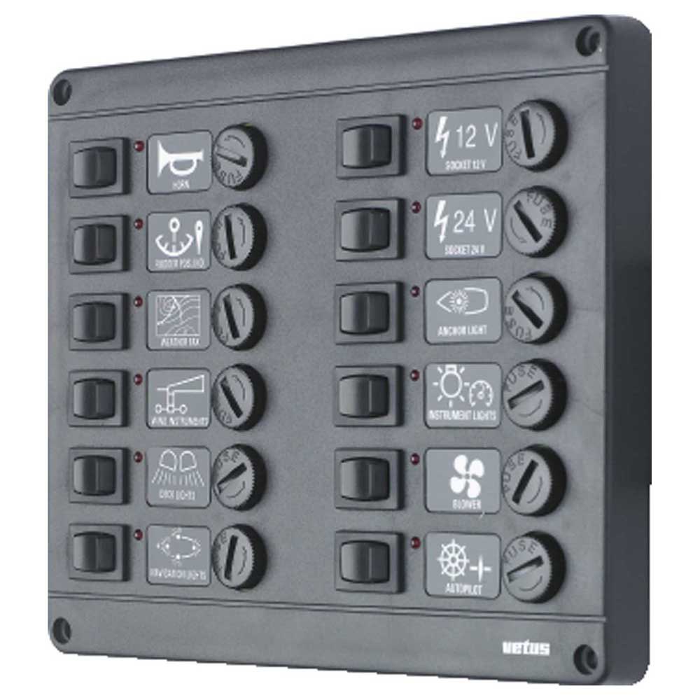 Vetus P12 Fuses Switches Panel Schwarz 24V von Vetus