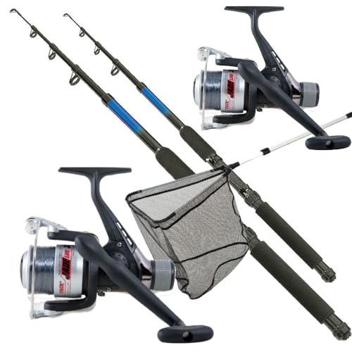 Angelset 2 Ruten + 2 Rollen mit Kescher und Zubehör Haken Posen Schnur Angelset 2 Ruten + 2 Rollen mit Kescher und Zubehör Haken Posen Schnur von Vf-Angelsport