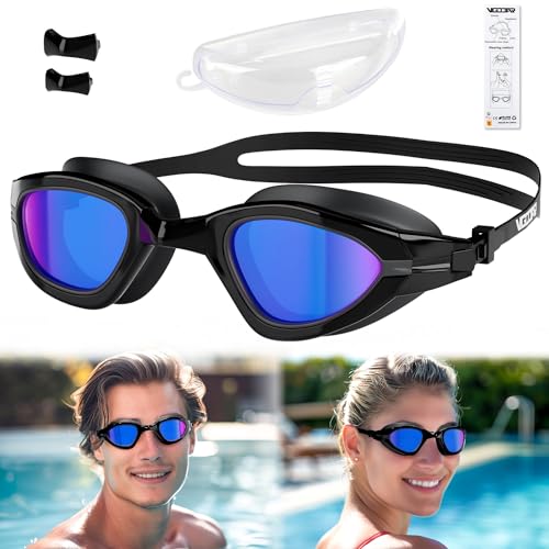 Vgooar Schwimmbrille, Anti-Beschlag, UV-geschützt Schwimmbrille für Erwachsene, auslaufsicher mit 180-Grad-Sichtfeld, austauschbarer Nasensteg und verstellbarem Gurt für Männer und Frauen von Vgooar