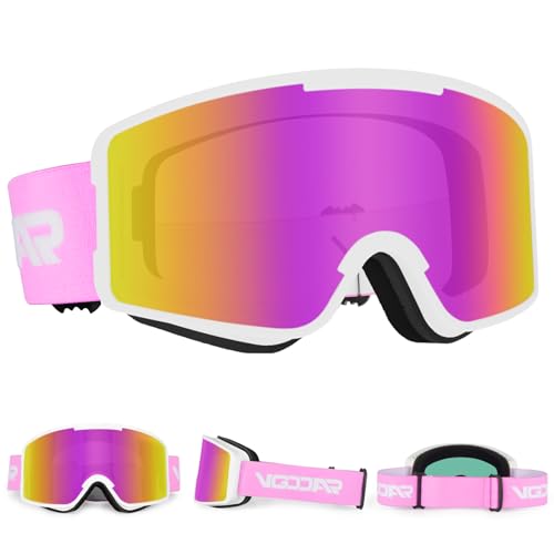 Vgooar Skibrille, OTG Zylindrischen Linse Skibrille mit Verstellbaren Langen Trägern, 100% UV-Schutz Anti-Beschlag Schneebrille für Herren und Damen von Vgooar