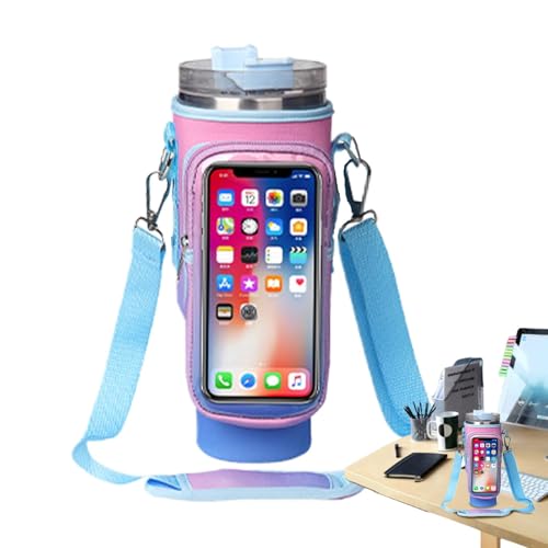 Wasserflaschenhalter mit Riemen, Flaschentaschenhalter | 40-Oz-Flaschentragetasche für das Fitnessstudio,Verstellbarer, gepolsterter Schulter-Trinkflaschenhalter mit Touchscreen-Fronttaschen zum Angel von Vgvgaj