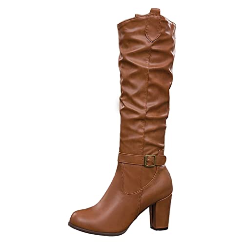 Vhersily Damen-Stiefel, hoch, leicht, bequem, mit rutschfestem Absatz, bequeme Stiefel, Leder, elegant, Texanistiefel, Stiefeletten, Winterstiefel mit Absatz von Vhersily