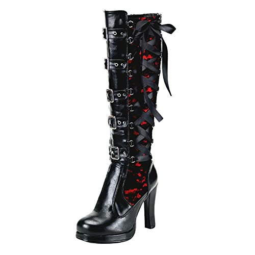 Vhersily Damen-Stiefel, leicht, leicht, bequem, mit rutschfestem Absatz, hohe Stiefel, Winterstiefel, warme Winterstiefel, modisch, Blockabsatz, hohe Schuhe von Vhersily