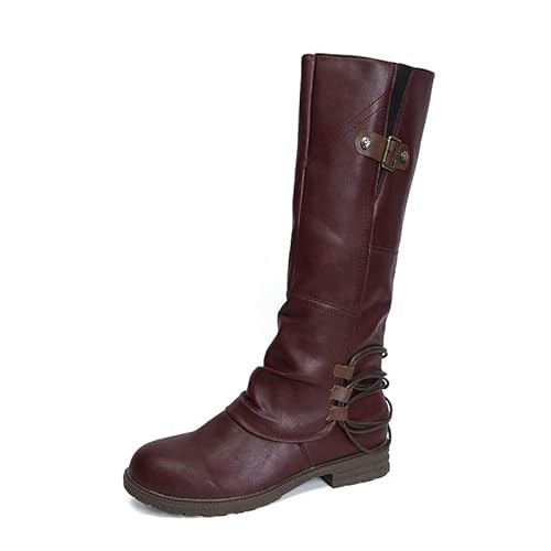 Vhersily Damen-Stiefeletten mit breitem Absatz, Midi Winter, bequem, elegant, lässig, weiche Stiefel, Damen-Stiefel, Schnürschuhe, Winterstiefel, Schneestiefel von Vhersily