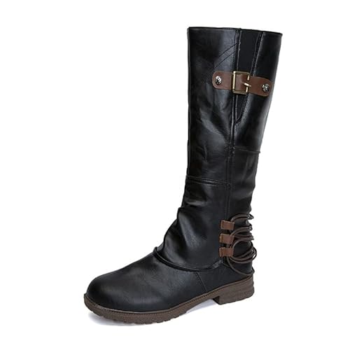 Vhersily Damen-Stiefeletten mit breitem Absatz, Midi Winter, bequem, elegant, lässig, weiche Stiefel, Damen-Stiefel, Schnürschuhe, Winterstiefel, Schneestiefel von Vhersily