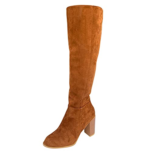 Vhersily Damen Stiefeletten mit breitem Absatz Midi Winter Bequem Elegant Casual Stiefel Leder Boots Warm Schnürschuhe Hohe Stiefel Rutschfest Trekking Schwarz 36-43 EU von Vhersily