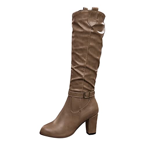 Vhersily Damen Stiefeletten mit breitem Absatz Midi Winter Bequem Elegant Lässig Warm Stiefel Schuhe mit Absatz Boots Schwarz Biker Amphibien Elegant Ankle Boots Stiefeletten Hohe Leder von Vhersily