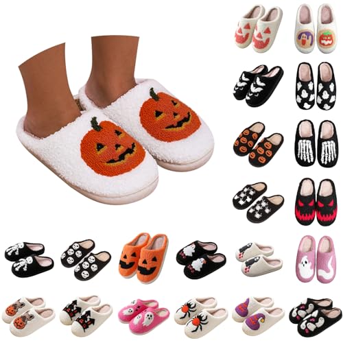 Vhersily Halloween-Hausschuhe für Damen, bequem, flauschig, rutschfest, für den Winter, weich, Hausschuhe aus Plüsch, rutschfest, Slippers von Vhersily