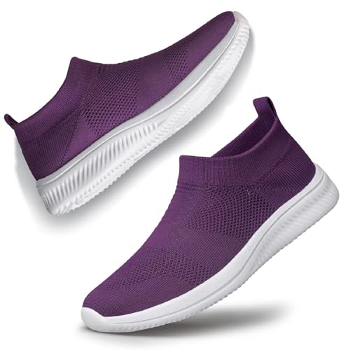 vibdiv Damen Wanderschuhe Sneakers Daily Schuhe Slip-on Leicht Bequem,Violett 40 von vibdiv