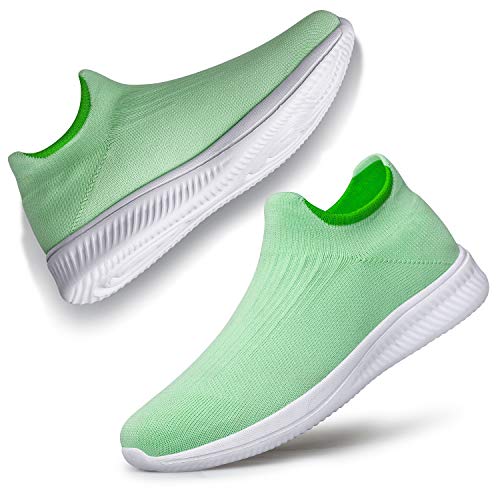 vibdiv Damen Wanderschuhe Sneakers Daily Schuhe Slip-on Leicht Bequem, Grün 37 von vibdiv