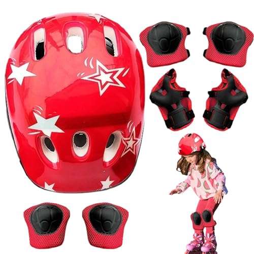 Sportlicher Kopf- und Kniescz - Set aus Mütze und Knieschonern für Kinder, Knie-Ellbogenschützer Handgelenkschützer Sczausrüstung für Fahrrad-Skateboard | Atmungsaktives, verstellbares von Vibhgtf