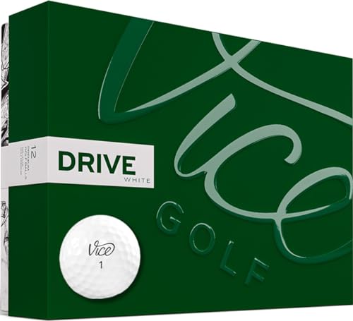 VICE Golf Drive White 2020 | 12 Golf Bälle | Eigenschaften: Extrem widerstandsfähig, mehr Länge, überragende Kontrolle, hohe Ballgeschwindigkeit | Profil: Entwickelt für Anfänger von Vice