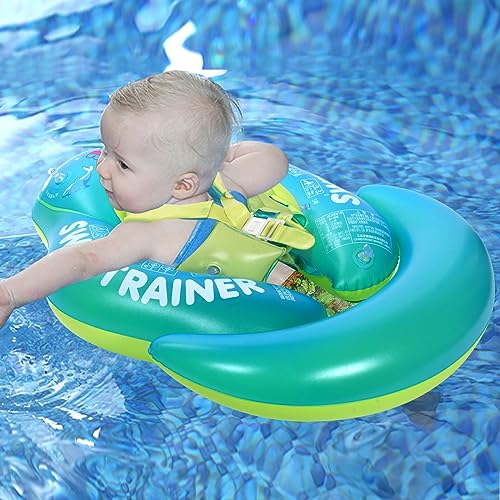 Vicloon Baby Schwimmring, Baby Schwimmen Ring mit Rückenschutz,Verstellbare Aufblasbare Baby Schwimmhilfe, PVC Schwimmreifen Float für Baby ab 3-6 Monate -Grün von Vicloon