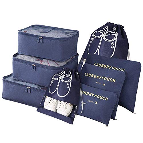 Vicloon Gepäck Organizer, 8-in-1-Set Koffer Organizer umfassen 2 * Schuhbeutel, 3 * Packwürfel und 3 * Aufbewahrungsbeutel, Reise Kleidertaschen für Kleidung Schuhe Unterwäsche Kosmetik (Dunkelblau) Vicloon Gepäck Organizer, 8-in-1-Set Koffer Organizer umfassen 2 * Schuhbeutel, 3 * Packwürfel und 3 * Aufbewahrungsbeutel, Reise Kleidertaschen für Kleidung Schuhe Unterwäsche Kosmetik (Dunkelblau) von Vicloon