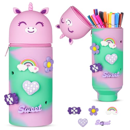 Vicloon Kawaii Federmäppchen aus Weichem Silikon, Federmäppchen 2 in 1 Schlampermäppchen Teleskopisch Mäppchen Cartoon Bleistifthalter für Mädchen und Jungen, Schule Geschenke für Kinder (Einhorn) von Vicloon