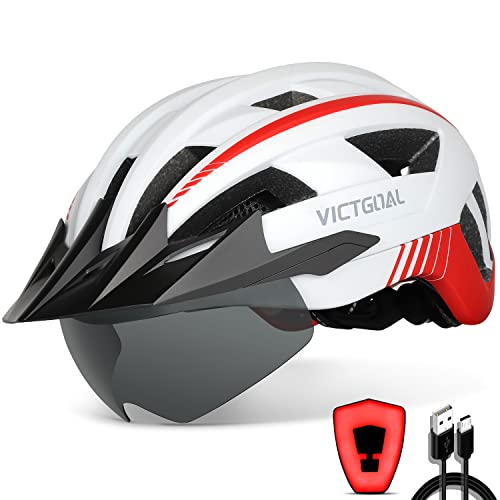 VICTGOAL Fahrradhelm Herren Damen MTB Helm mit Abnehmbarer Magnetische Schutzbrille Visier Atmungsaktiv mit 21 Belüftungskanäle Radhelm Einstellbare Fahrradhelme (L: 57-61cm, Weiß) von Victgoal