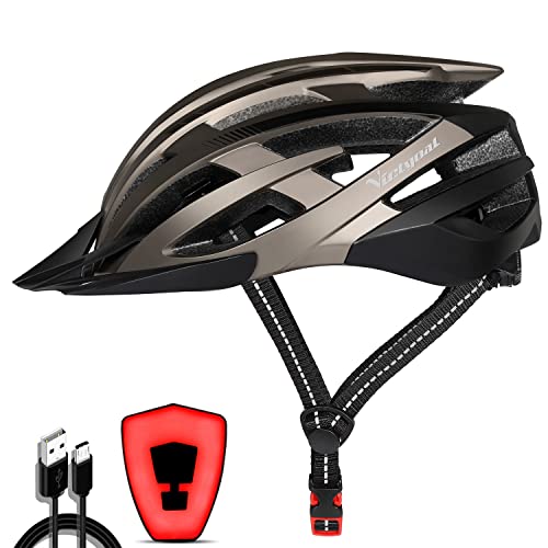 VICTGOAL Fahrradhelm mit Sicherheit LED Rear Light Mountain Bike Helm für Herren Damen Fahrradhelm mit Abnehmbares Visier Road Cycling Helm (Ti Schwarz) von Victgoal