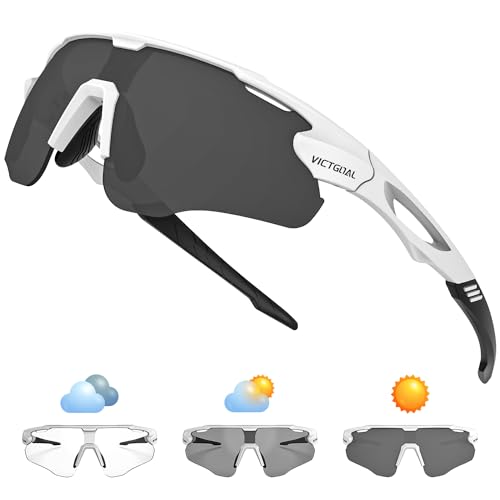 Victgoal Fahrradbrille Herren Selbsttönend Sport Sonnenbrille UV400 Schutz TR90 Rahmen Fahrradbrille Damen für Radfahren Laufen Angeln Sportbrille (Weiss) von Victgoal