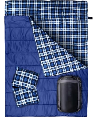 Victoper Doppelschlafsack aus Baumwollflanell,Schlafsack Outdoor für 2 Personen,Schlafsack Erwachsene,Camping Doppelschlafsack mit 2 Kissen und Tragetasche für Campingausflüge im Freien,220 x 150 cm von Victoper