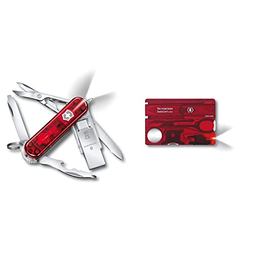 Victorinox, Taschenmesser, klein, Midnite Manager@work, 58 mm, rot transparent (11 Funktionen, Klinge, Phillips-Schraubendreher 0/1) &, Taschenmesser, klein, Swiss Card Lite, rot transparent von Victorinox