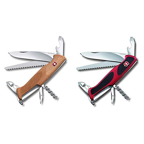 Victorinox Holz Taschenmesser Ranger Wood 55 (10 Funktionen, Feststellklinge, Schraubendreher) & Taschenmesser Ranger Grip 55 (12 Funktionen, Feststellklinge, Säge) rot/schwarz von Victorinox