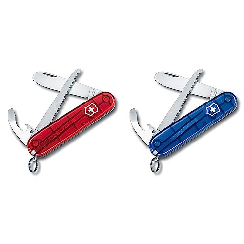 Victorinox Kinder Taschenmesser My First Victorinox H (9 Funktionen, Runde Klinge) rot transparent & Taschenmesser My First Victorinox (9 Funktionen, Abgerundete Klinge) blau Transparent von Victorinox