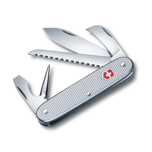 Victorinox Swiss Army 7 Alox, Schweizer Taschenmesser, Multitool, Swiss Army Knife mit 7 Funktionen, Mit Holzsäge, Stech-Bohrahle, Silber von Victorinox