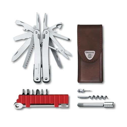 VICTORINOX Multifunktionswerkzeug Swiss Tool Spirit X Plus Ratchet, 36 Funktionen, Swiss Made, Multitool mit Feststellklinge, inkl. Leder-Etui, Silber von Victorinox