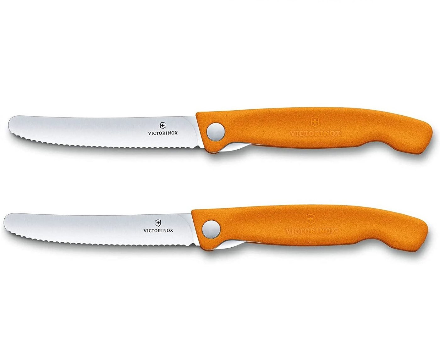 Victorinox Taschenmesser 2-tlg Swiss Classic Faltbares Tafelmesser Set Wellenschliff Orange, (2 St) von Victorinox