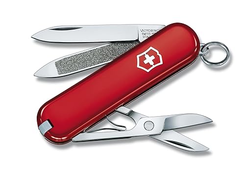 VICTORINOX Taschenmesser, klein, Classic SD, 7 Funktionen, Swiss Made, Multitool inkl. Klinge, Nagelfeile, Schraubendreher 2.5 mm, Schere, Rot von Victorinox