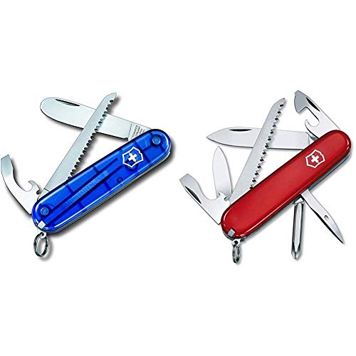 Victorinox Taschenmesser My First (9 Funktionen, Abgerundete Klinge, Kette und Kordel) blau Transparent & Taschenmesser Hiker (13 Funktionen, Holzsäge, Phillips-Schraubendreher) rot von Victorinox