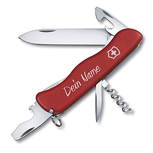 Victorinox Taschenmesser Picknicker mit Wunsch Druck auf der Schale I Geschenk für Männer Frauen I zum Geburtstag I Schweizer Taschenmesser personalisiert mit 11 Funktionen 0.8353 (rot) von Victorinox