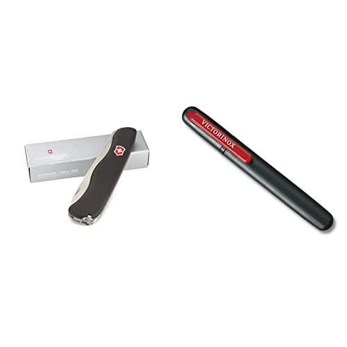 Victorinox Taschenmesser Sentinel (4 Funktionen, Grosse Feststellklinge, Leicht) schwarz & Dual-Messerschärfer, Tragbar, Schleifstein für Grobschliff, Keramikplättchen für Feinschliff von Victorinox