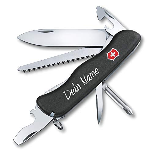 Victorinox Taschenmesser Trailmaster mit Wunsch Druck auf der Schale I Geschenk für Männer Frauen I zum Geburtstag I Schweizer Taschenmesser personalisiert mit 12 Funktionen 0.8463 (schwarz) von Victorinox