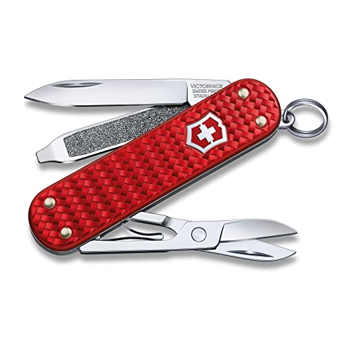 Victorinox Taschenmesser Classic Precious Alox, 5 Funktionen, Swiss Made, Multitool mit Schere, Schlüsselanhänger, Iconic Red, inkl. Geschenkbox von Victorinox