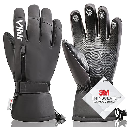 Vihir Skihandschuhe Herren & Damen Winterhandschuhe Thermo Handschuhe, Wasserdichte Touchscreen 3M Thinsulate Warm Fahrradhandschuhe, Eisfischen, Skifahren, Radfahren, Snowboard Winddichte Skihandsche von Vihir