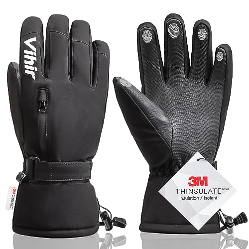 Vihir Skihandschuhe Herren & Damen Winterhandschuhe Thermo Handschuhe, Wasserdichte Touchscreen 3M Thinsulate Warm Fahrradhandschuhe, Eisfischen, Skifahren, Radfahren, Snowboard Winddichte Skihandsche von Vihir