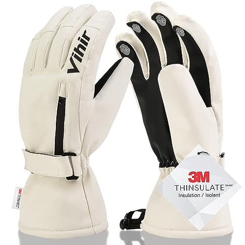 Vihir Skihandschuhe Herren & Damen Winterhandschuhe Thermo Handschuhe, Wasserdichte Touchscreen 3M Thinsulate Warm Fahrradhandschuhe, Eisfischen, Skifahren, Radfahren, Snowboard Winddichte Skihandsche von Vihir