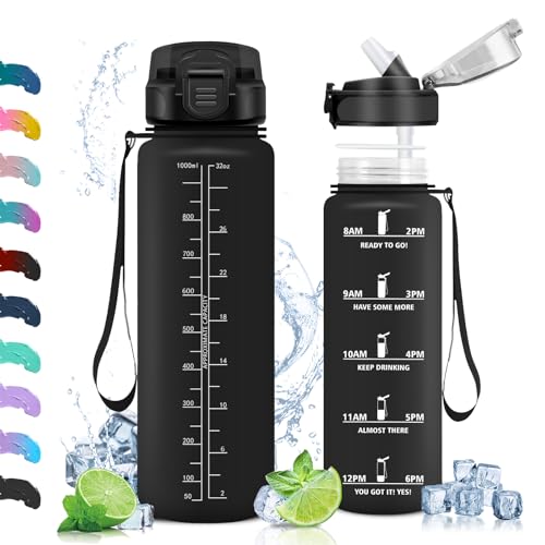Vikaster Sport Trinkflasche, Trinkflasche mit Strohhalm 1000ml, Wasserflasche Leak-Proof, BPA-Free, Sportflasche für Camping, Yoga, Schule, Gym, Outdoors Vikaster Sport Trinkflasche, Trinkflasche mit Strohhalm 1000ml, Wasserflasche Leak-Proof, BPA-Free, Sportflasche für Camping, Yoga, Schule, Gym, Outdoors von Vikaster