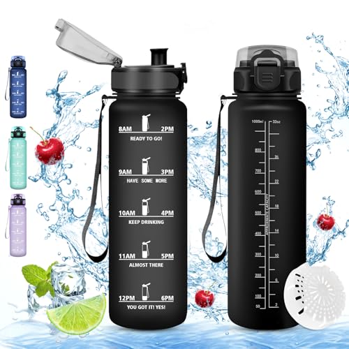 Vikaster Sport trinkflasche, 1000ml BPA-frei trinkflasche, Trinkflasche Fahrrad, Auslaufsicher, Trinkflasche Kohlensäure Geeignet, Trinkflasche sport für Fahrrad, Fitness, Schule, Kinder, Outdoor von Vikaster