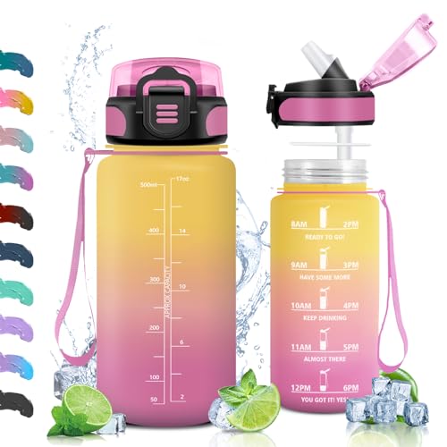 Vikaster Trinkflasche, Trinkflasche mit Strohhalm 0.5L, Sport Wasserflasche Leak-Proof, BPA-Free, Sportflasche für Schule, Camping, Yoga, Gym, Outdoors, Gelb rosa-500ml Vikaster Trinkflasche, Trinkflasche mit Strohhalm 0.5L, Sport Wasserflasche Leak-Proof, BPA-Free, Sportflasche für Schule, Camping, Yoga, Gym, Outdoors, Gelb rosa-500ml von Vikaster