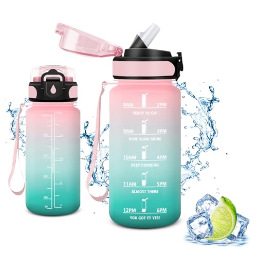 Vikaster Trinkflasche Fahrrad, Water Bottle with Straw 0.5L, Trinkflasche Leak-Proof, BPA-Free, Sportflasche für Camping, Yoga, Gym, Schule, Outdoors von Vikaster