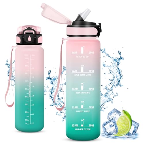 Vikaster Trinkflasche Fahrrad, Water Bottle with Straw 1L, Trinkflasche Leak-Proof, BPA-Free, Sportflasche für Camping, Yoga, Gym, Schule, Outdoors Vikaster Trinkflasche Fahrrad, Water Bottle with Straw 1L, Trinkflasche Leak-Proof, BPA-Free, Sportflasche für Camping, Yoga, Gym, Schule, Outdoors von Vikaster