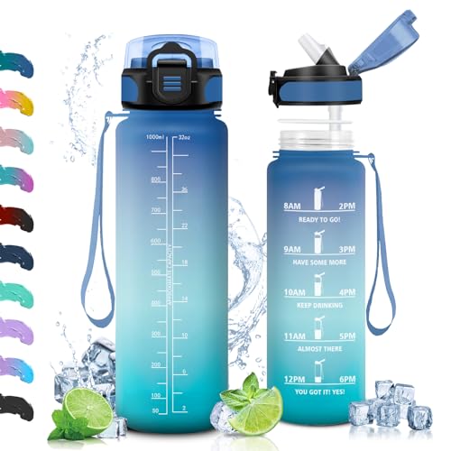 Vikaster Trinkflasche Schule, Trinkflasche mit Strohhalm 1L, Wasserflasche Leak-Proof, BPA-Free, Sportflasche für Camping, Yoga, Schule, Gym, Outdoors Vikaster Trinkflasche Schule, Trinkflasche mit Strohhalm 1L, Wasserflasche Leak-Proof, BPA-Free, Sportflasche für Camping, Yoga, Schule, Gym, Outdoors von Vikaster