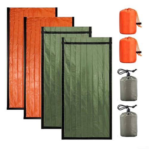 Vilgftyiet Überlebensschlafsack, 4er-Set, Thermodecke für Camping, Wandern, Outdoor-Abenteuer, wasserdicht, leicht, kompakte PE-Aluminiumfolie, 213 x 90 cm von Vilgftyiet