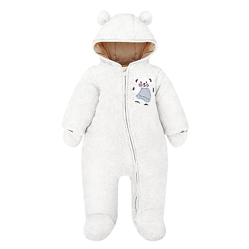 Vine Baby Schneeanzüge Winter Overall mit Kapuze Fleece Strampler Footed Spielanzug Mädchen Jungen Jumpsuit, Weiß, 3-6 Monate von Vine